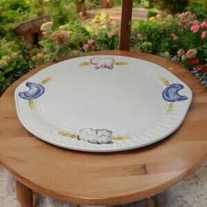 Vintage Himark County Fare Pioneer Farm Oval Platter Chicken Pig Country Cottage